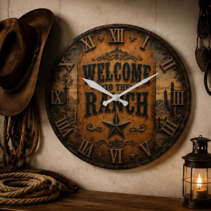 Welcome to the Ranch Western Ranch House Farm Large Clock