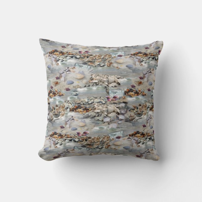 Welcome to the Seaside Throw Pillow (Front)