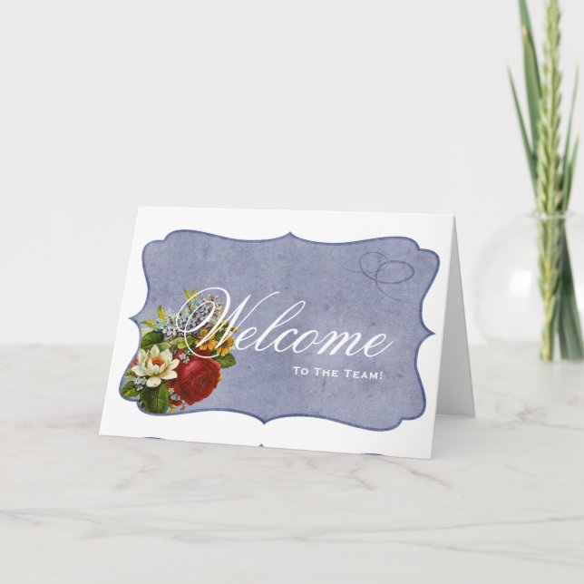 Welcome To The Team Swirl Floral Black & White Car Card (Front)
