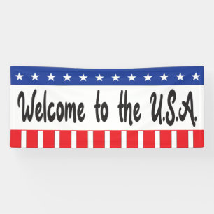 Welcome to the USA with stars and stripes Banner
