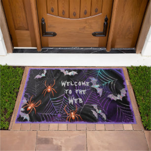 Welcome to the Web Purple Spider Bats Halloween Doormat