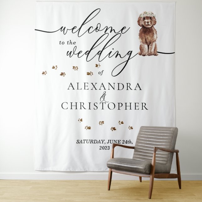 Welcome to the wedding Brown Cavapoo Dog Tapestry (In Situ)