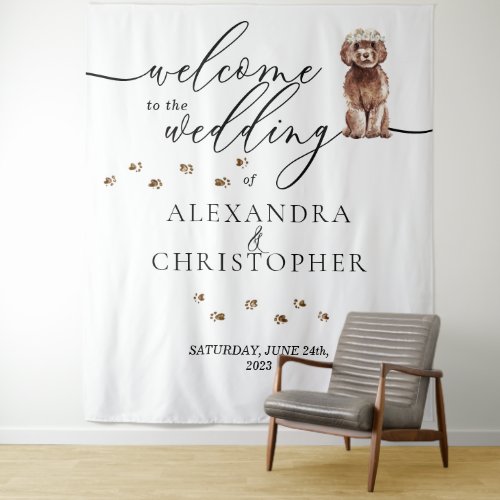Welcome to the wedding Brown Cavapoo Dog Tapestry