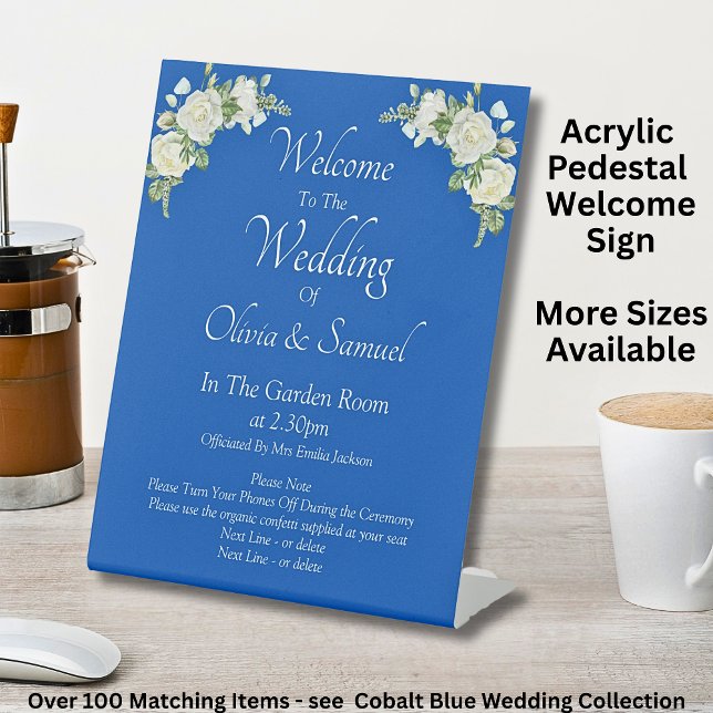 Welcome to the Wedding Cobalt Blue White Roses Pedestal Sign (Creator Uploaded)