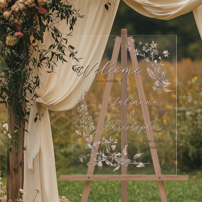 Welcome To The Wedding Elegant Rustic Wildflowers Acrylic Sign (Creator Uploaded)