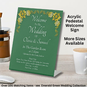 Welcome to the Wedding Emerald Green & Gold Pedestal Sign