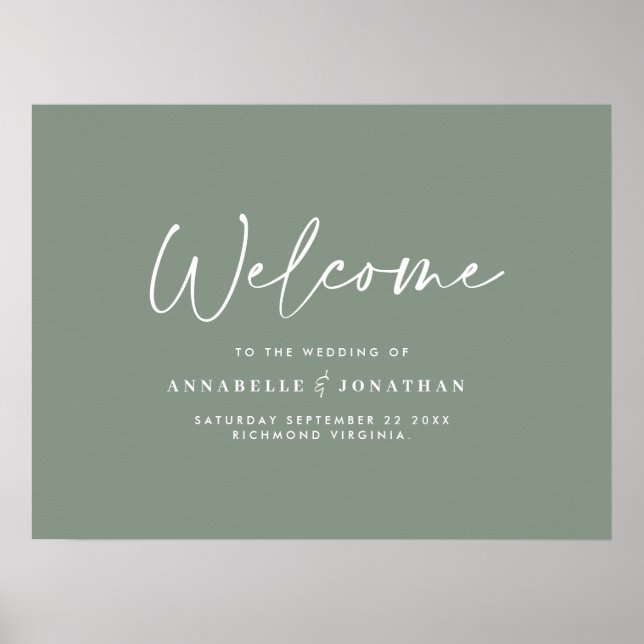 Welcome to the wedding modern sage green wedding poster (Front)