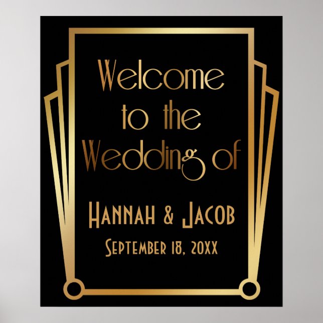 Welcome to the Wedding of Black Gold Art Deco Sign (Front)