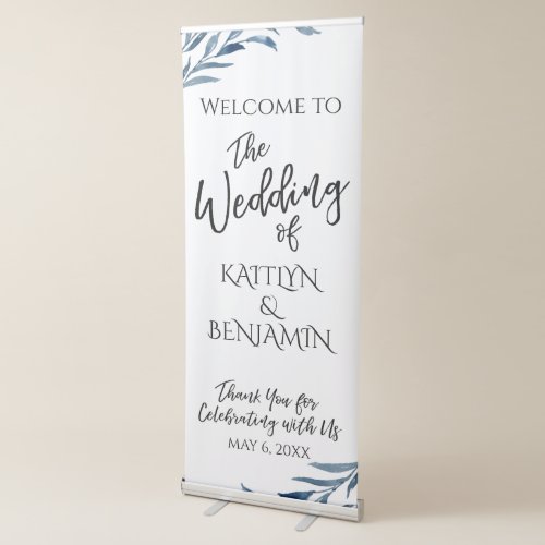 Welcome to The Wedding of Blue Painted Leaves Retractable Banner