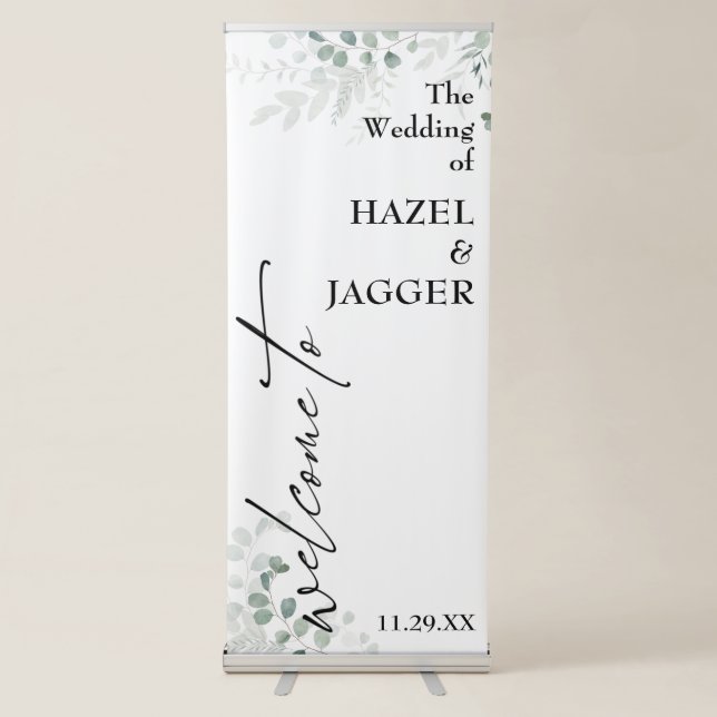 Welcome to The Wedding of Elegant Greenery Retractable Banner (Front)