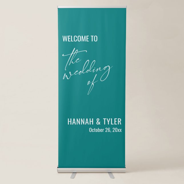 Welcome to The Wedding of Elegant, Simple Teal Retractable Banner (Front)