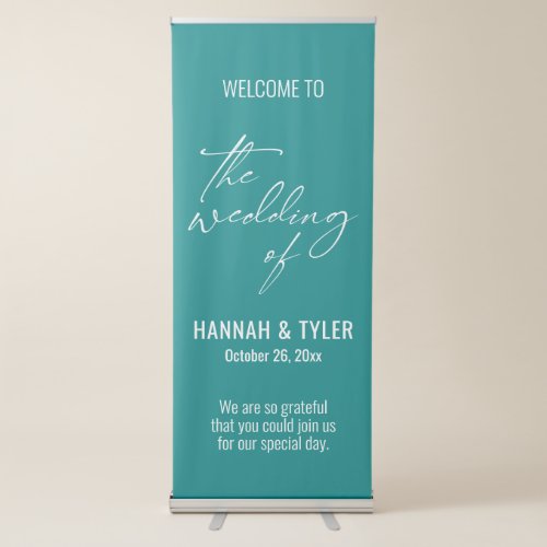 Welcome to The Wedding of Elegant Simple Teal Retractable Banner
