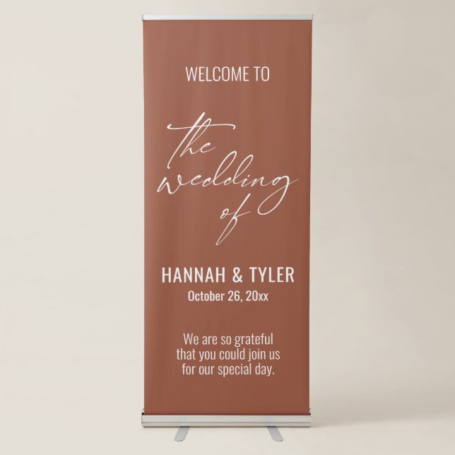 Welcome to The Wedding of Elegant Terracotta Retractable Banner (Front)