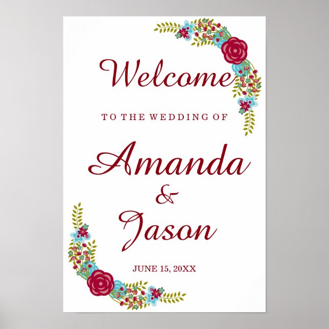 Welcome to the Wedding of - Poster - Flowery decor (Front)