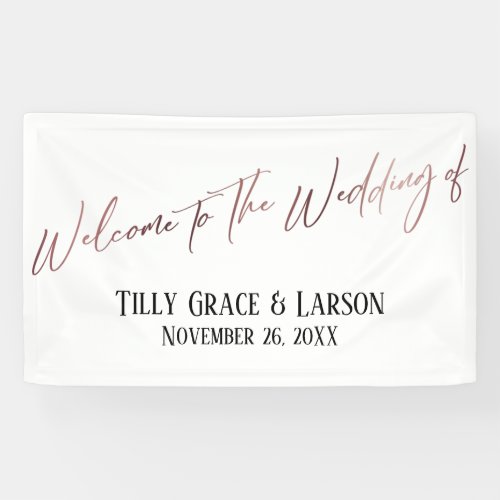 Welcome to the Wedding of Rose Gold Handwriting Banner