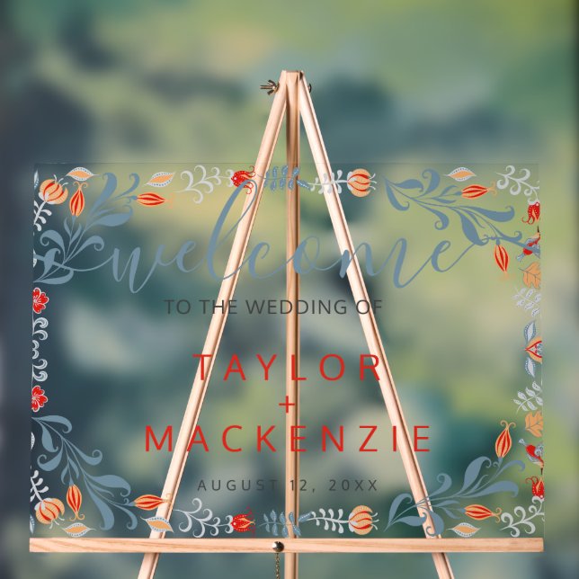 Welcome to the wedding personalized Modern Flower Acrylic Sign (Neutral)