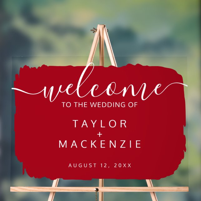 Welcome to the wedding personalized red acrylic sign (Neutral)