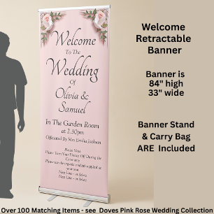 Welcome to the Wedding Pink Roses & Doves Wedding Retractable Banner