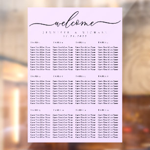 Welcome to the wedding seating chart pink numbers window cling