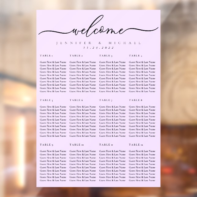 Welcome to the wedding seating chart pink numbers window cling (Sheet 2)