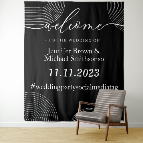 Welcome to the wedding simple geometric black tapestry
