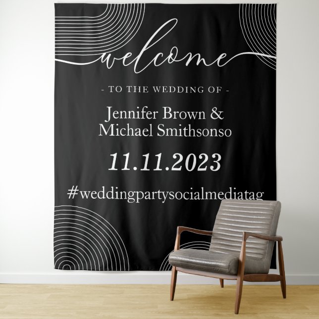 Welcome to the wedding simple geometric black tapestry (In Situ)