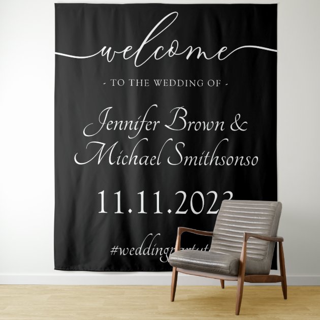 Welcome to the wedding simple minimalist black tapestry