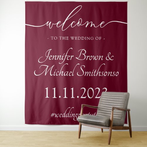 Welcome to the wedding simple minimalist Burgundy Tapestry