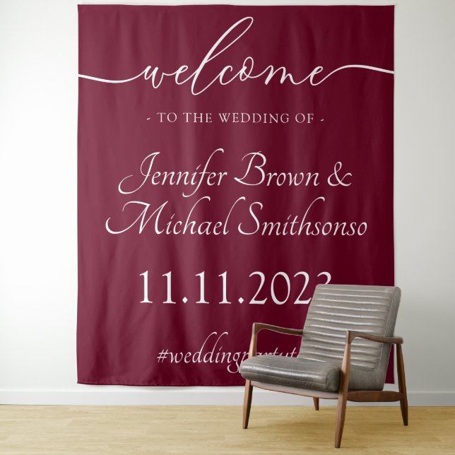 Welcome to the wedding simple minimalist Burgundy Tapestry (In Situ)