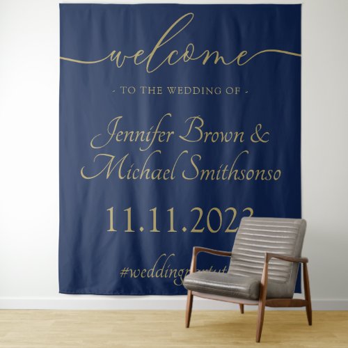 Welcome to the wedding simple minimalist Navy Gold Tapestry