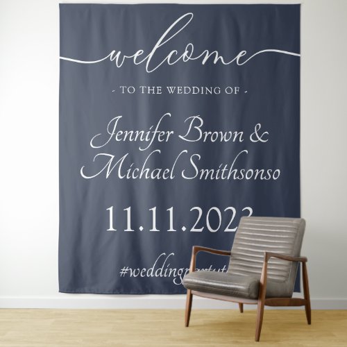 Welcome to the wedding simple minimalist navy tapestry