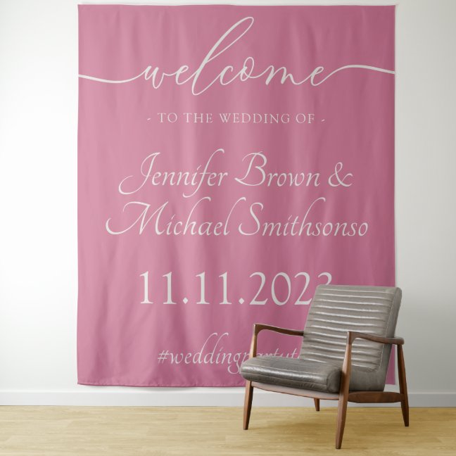 Welcome to the wedding simple minimalist pink tapestry