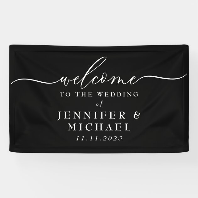 Welcome to the wedding simple party black banner