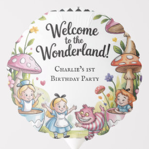 Welcome To The Wonderland 1st Birthday Party Balloon