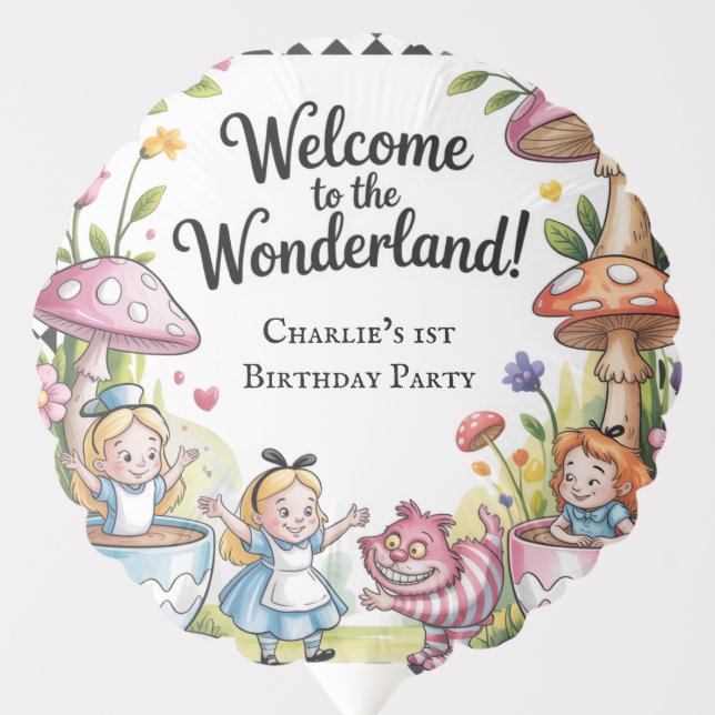 Welcome To The Wonderland 1st Birthday Party Balloon (Front)