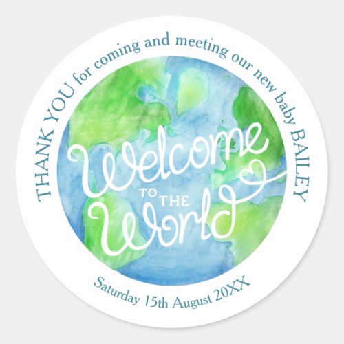 Welcome to the world art custom thank you message classic round sticker