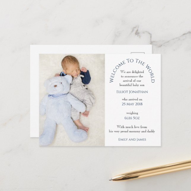 Welcome to the World Baby Boy Photo Text White Postcard Zazzle