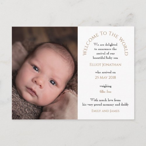 Welcome to the World Baby Boy Photo Typography Postcard