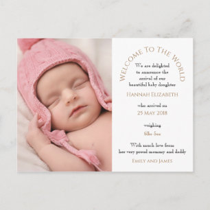 Welcome to the World Baby Girl Photo Typography Postcard