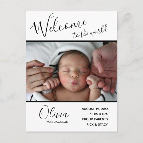 Welcome to the World Baby Photo Birth Postcards