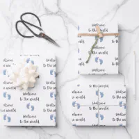 Preppy Blue And White Boy Baby Shower Wrapping Paper Sheets