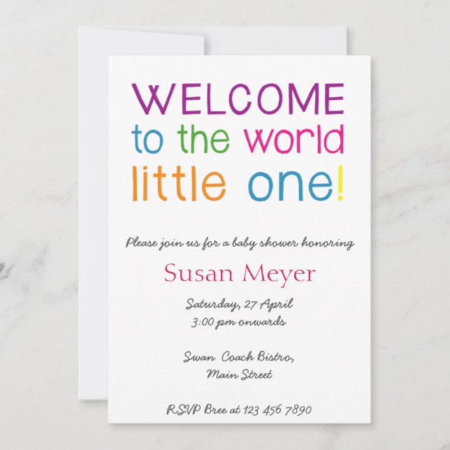 Welcome to the world little one baby shower invite (Front)