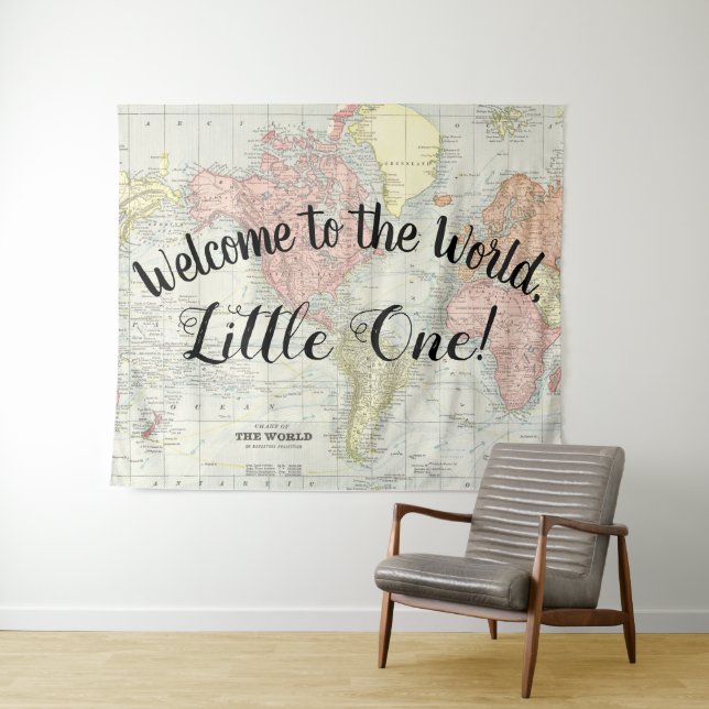 Welcome to the World Map Baby Shower Backdrop (In Situ (Horizontal))