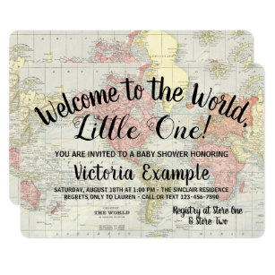 Welcome Baby Invitations Zazzle Welcome To The World Map Baby Shower Invitations