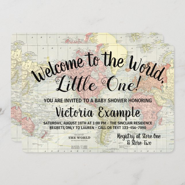 Welcome to the World Map Baby Shower Invitations (Front/Back)