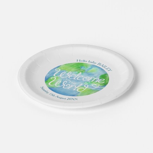 Welcome to the world party new baby watercolor paper plates