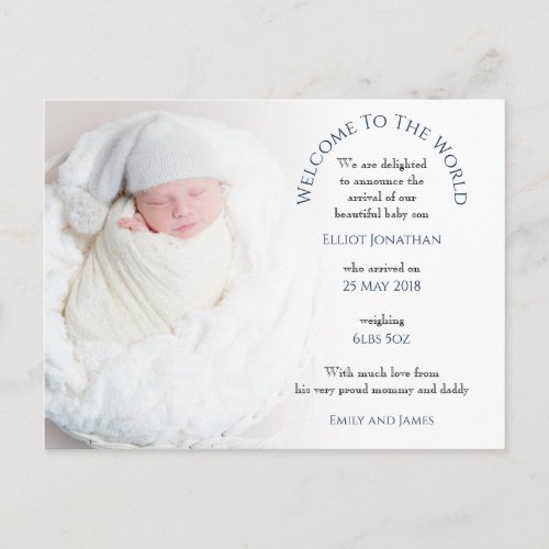 Welcome to the World Photo Birth Announcement  Postcard