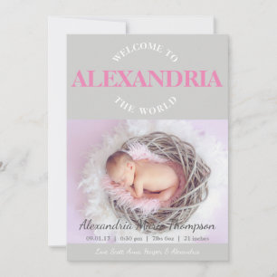Welcome to the World pink gray Birth Announcement