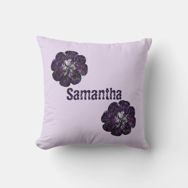 Welcome To The World Purple Flowers Girl Nursery Throw Pillow (Front)