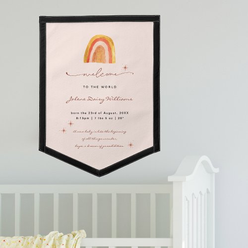 Welcome to the World  Retro Boho Rainbow Pennant